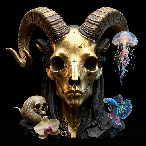 Goddess Princess with Golden Ram Skull