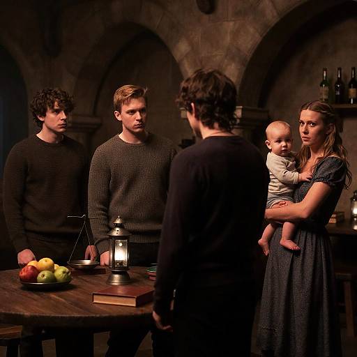 Medieval Tavern Scene with Dramatic Atmosphere