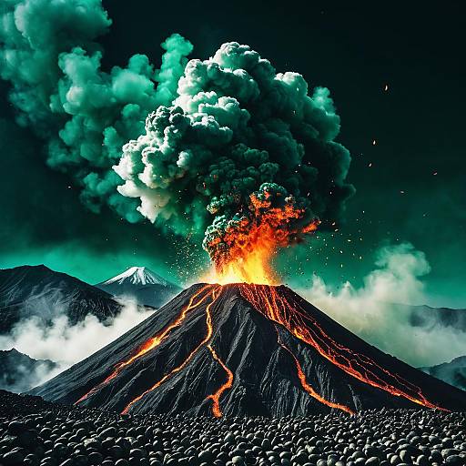 Erupting Nickel Coil Volcano with Malachite Pebbles