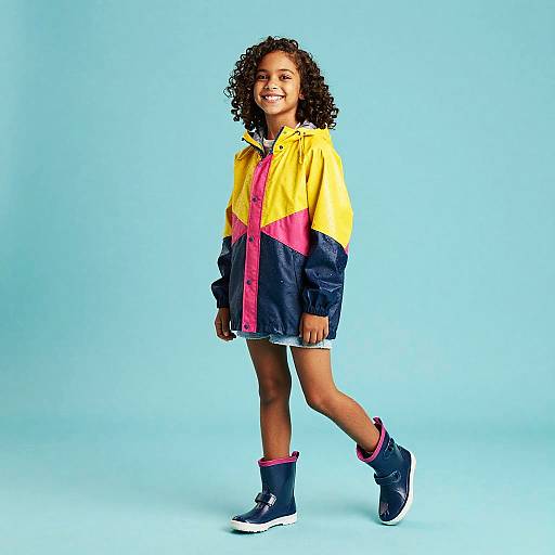 Jovial School Girl in Rainy Outfit