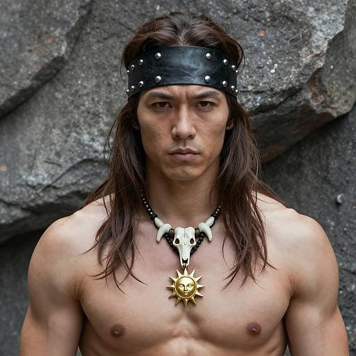 Muscular Man with Long Hair and Accessories