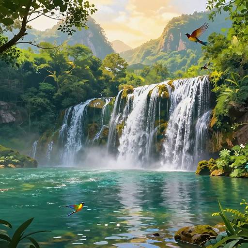 Serene Waterfall Landscape Digital Painting