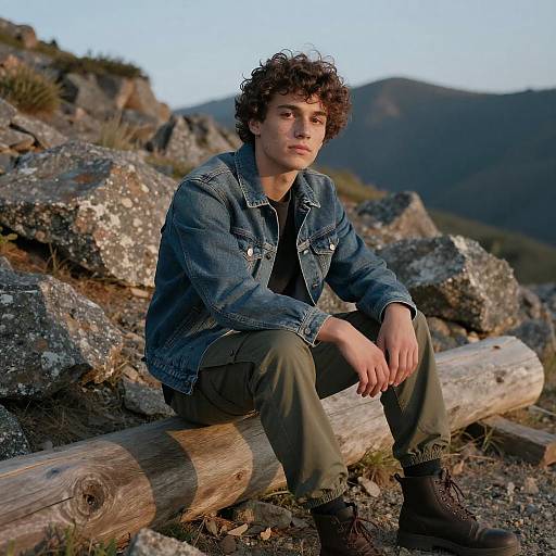 Young Man on Mountain Trail at Dawn
