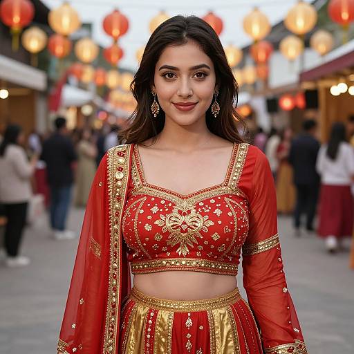 Vibrant Red and Gold Traditional Dress