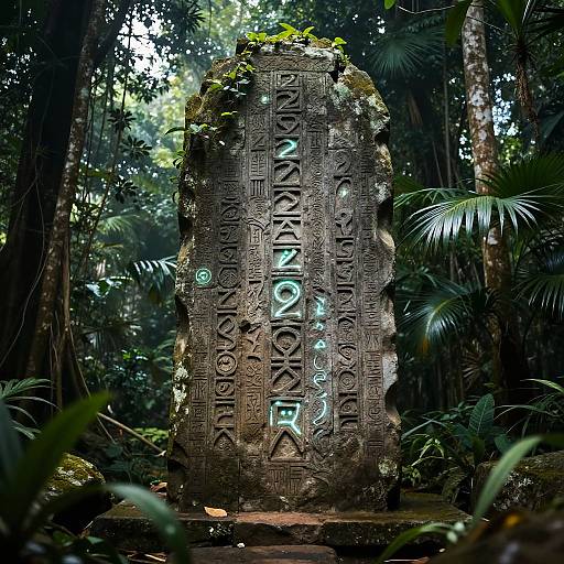 Ancient Stone Monument with Glowing Runes