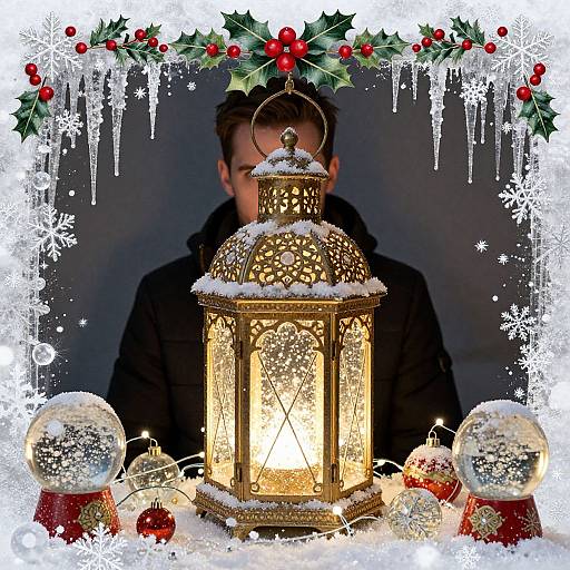 Man in Festive Christmas Lantern Scene