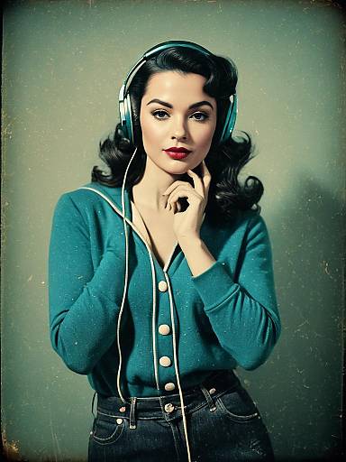 Vintage Style Woman Listening to Music