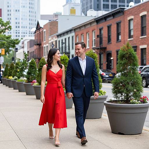 Couple Strolling Vibrant Urban Street