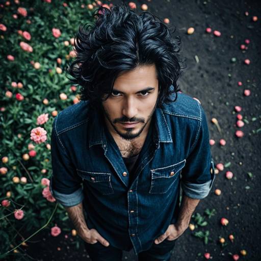 Portrait of Man with Tousled Hair in Denim Shirt