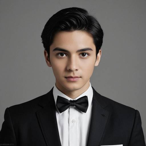 Formal Young Man in Black Suit and Bowtie