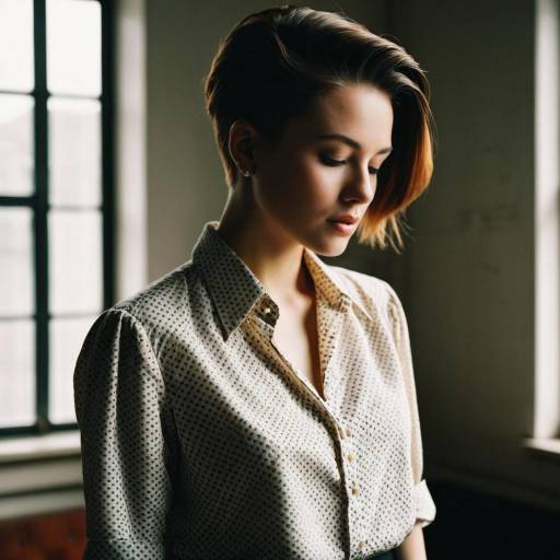 Woman with Side Part Undercut Hairstyle in Vintage Blouse
