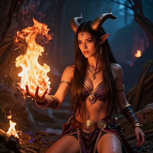 Druid Tiefling Girl with Fire Magic