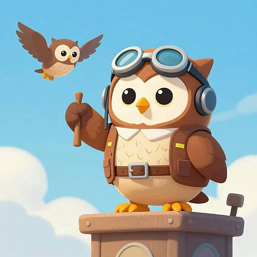 Cartoon Owl Pilot with Propeller