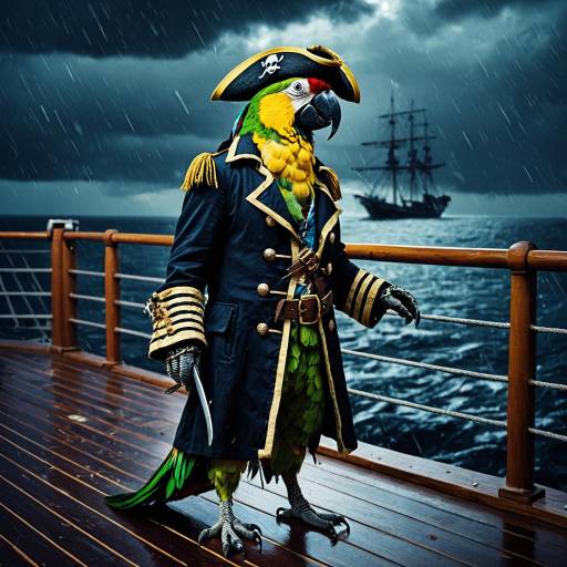 Anthropomorphic Pirate Parrot on Ship Deck