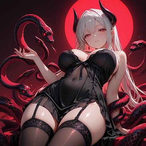 Seductive Demon Girl with Snakes