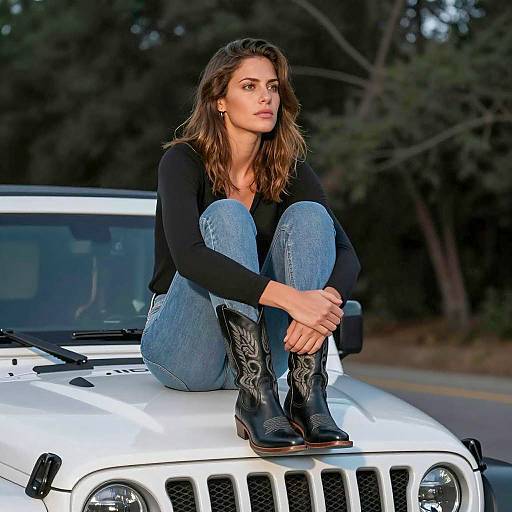 Nighttime Jeep Pose with Intense Gaze