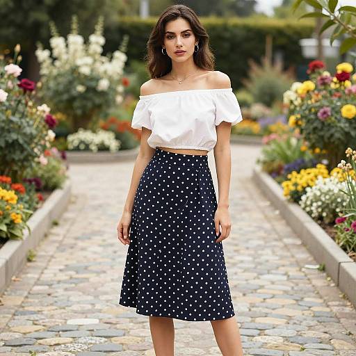 Woman in Summer Outfit in Flower Garden