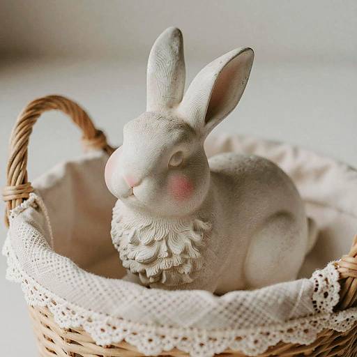 Porcelain Rabbit in Vintage Basket