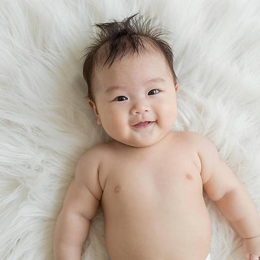 Adorable Asian Baby on Fur Blanket