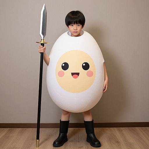 Boy in Egg Costume with Weapon