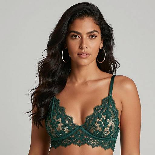 Stylish Woman in Green Lace Bralette