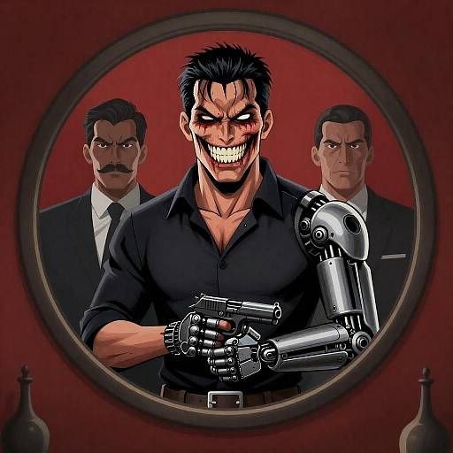 Menacing Man with Mechanical Arm Illustration