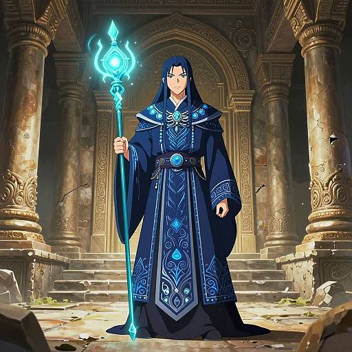 Mystical Sorcerer in Ancient Temple