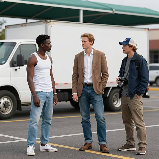 Casual Parking Lot Portrait of Three Men