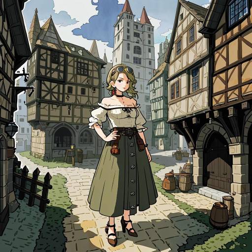 Charming Girl in a Medieval Village