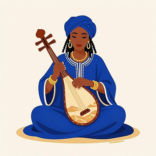 Tuareg Elder Playing Imzad Block Print
