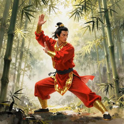 Dragon Kung Fu Warrior in Bamboo Forest