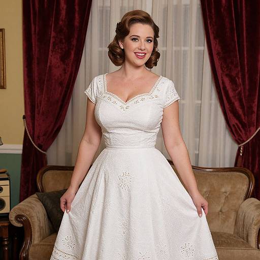 Fashionable Woman in Vintage Broderie Dress