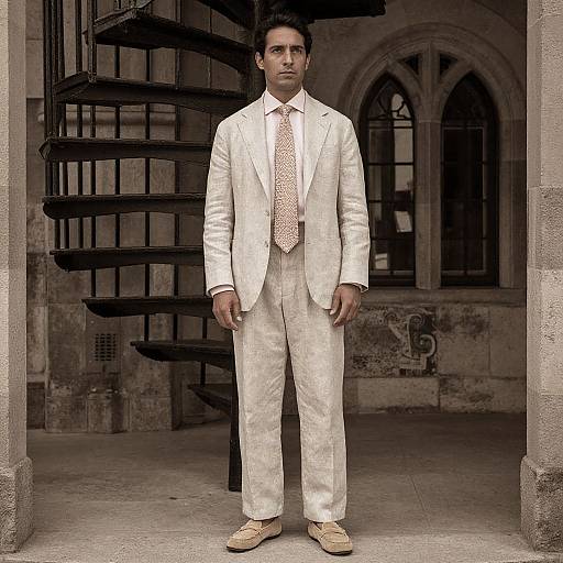 Contemplative Man in Linen Suit