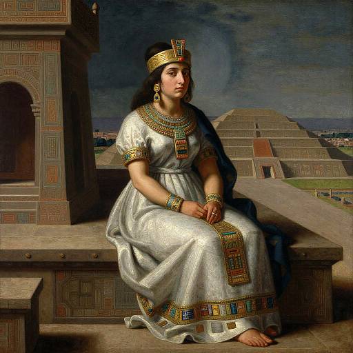 Moonlit Aztec Noblewoman on Temple Terrace