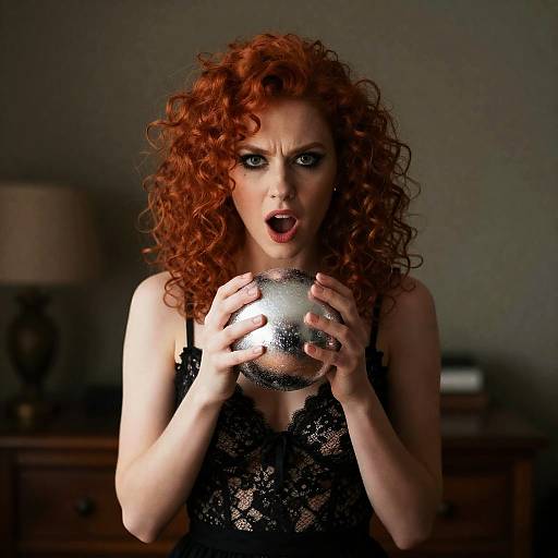 Intense Woman with Curly Red Hair