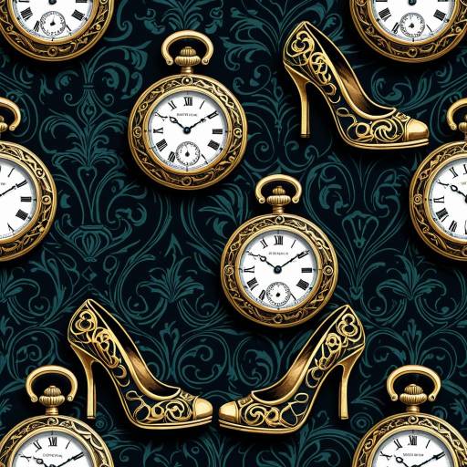 Vintage Pocket Watches and Gold Filigree Heels Pattern