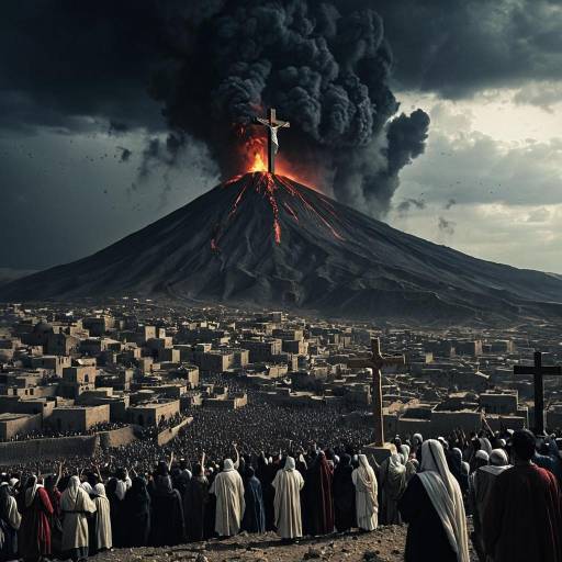 Volcanic Eruption with Crucifixion Scene