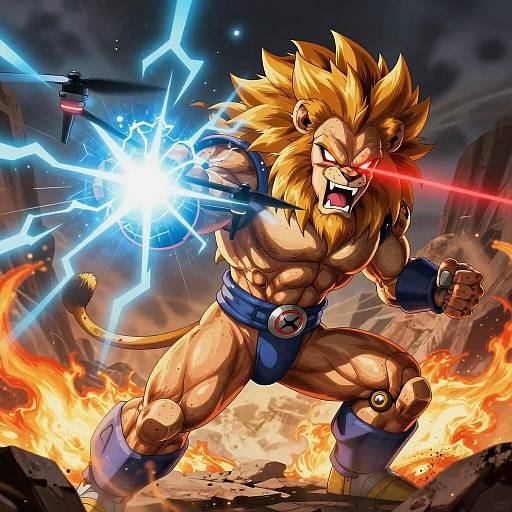 Super Saiyan Lion with Energy Burst and Laser Eyes