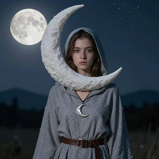 Young Woman in Moon Costume at Night