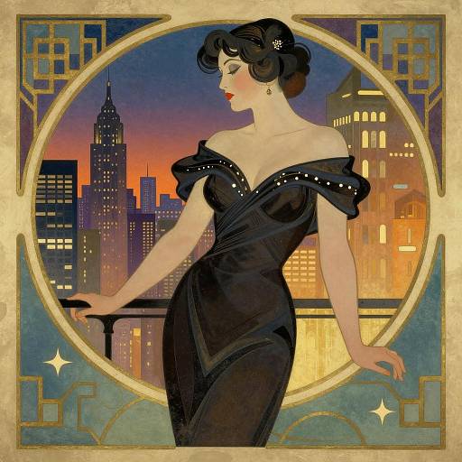 Art Nouveau Jazz Singer at Dusk