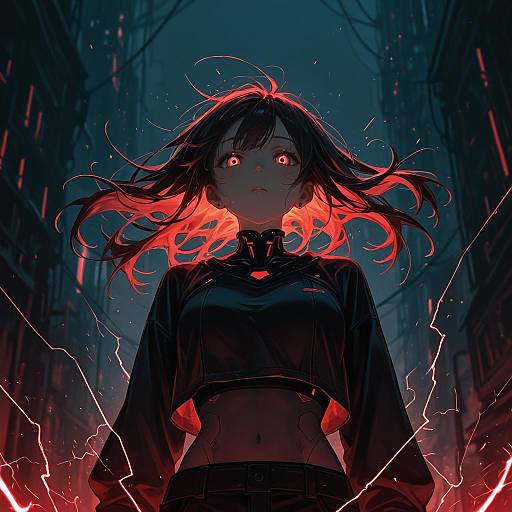 Angry Cyberpunk Girl with Glowing Eyes