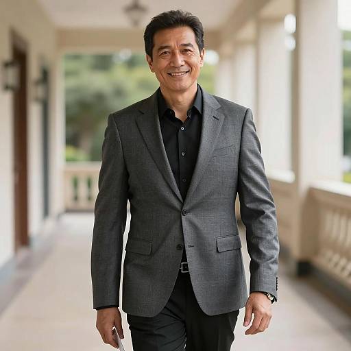 Confident Middle-Aged Man in Gray Blazer