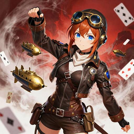 Steampunk Anime Pilot with Miniature Airships