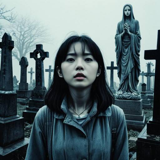 Terrified Woman in Foggy Graveyard