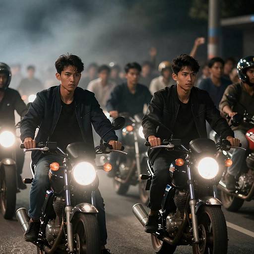 Night Ride: Two Men on Motorcycles