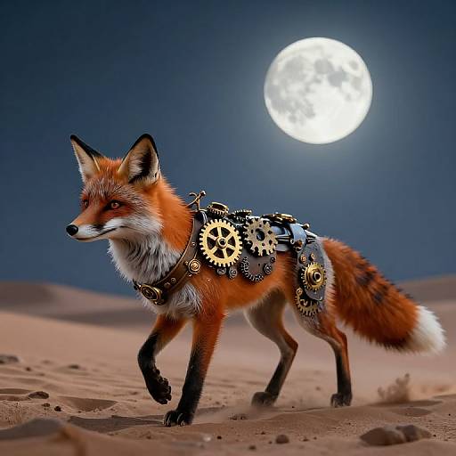 Steampunk Fox in Desert Moonlight