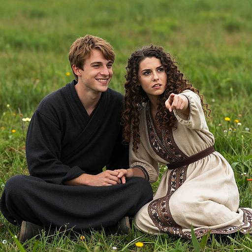 Joyful Moment in a Grassy Field