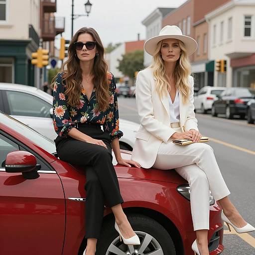 Urban Street Style with Two Women on Car
