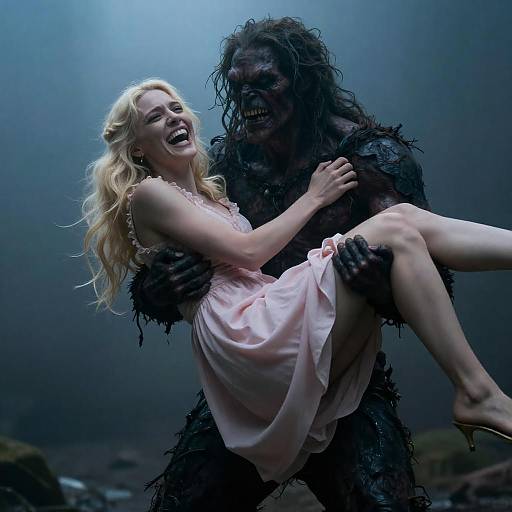 Whimsical Horror: Blonde in Pink Dress