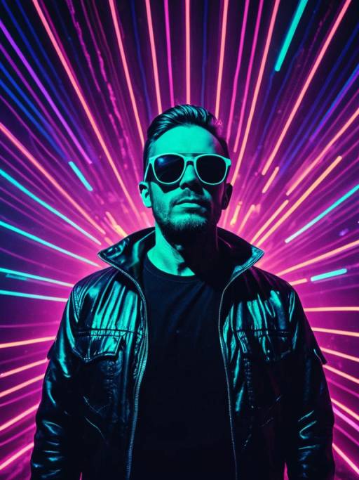 Surreal Man in Sunglasses with Neon Lights